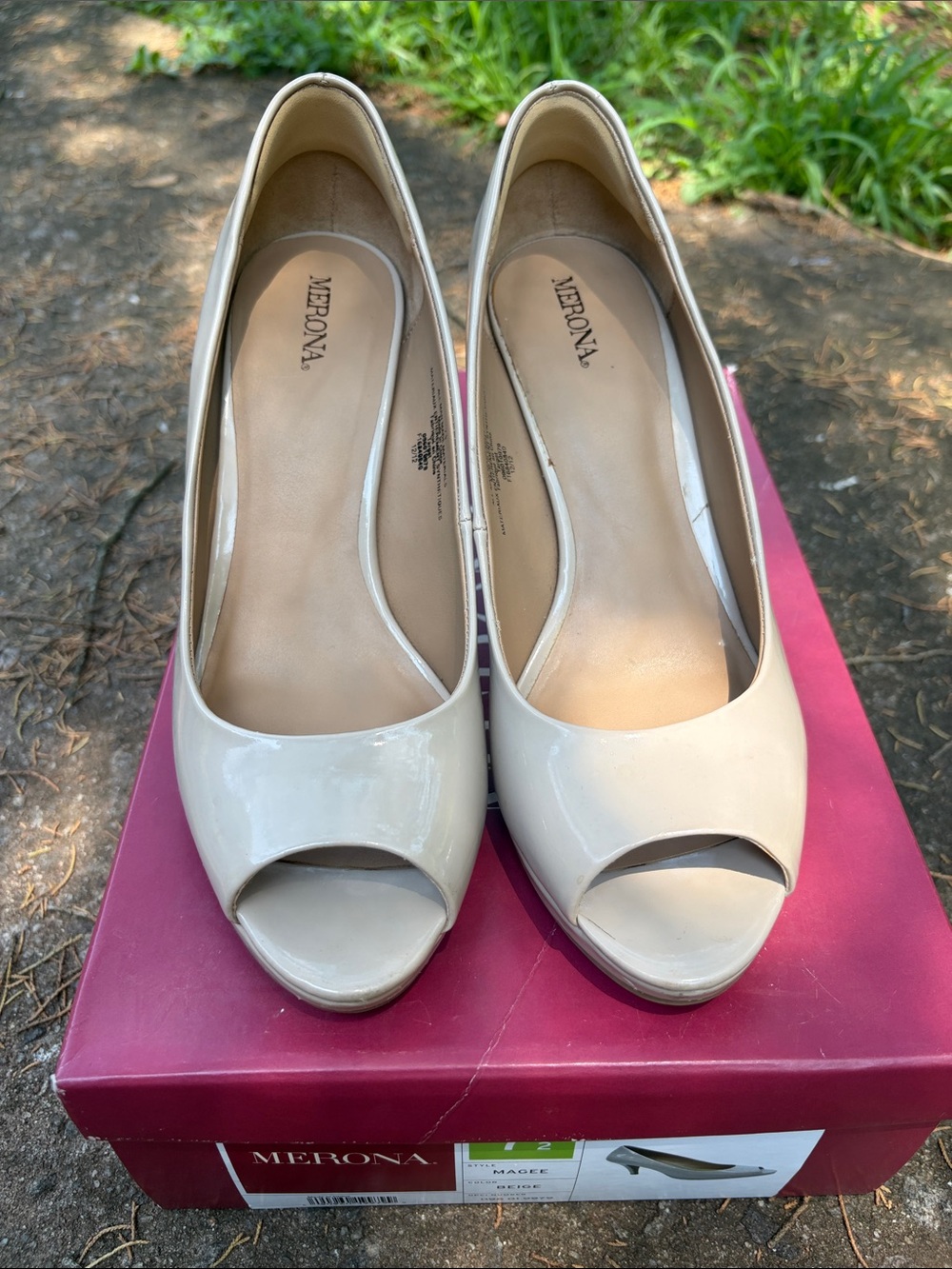 Merona Beige Patent Peep-Toe Heels